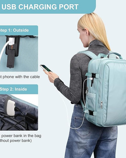 PIJUSHI Travel Backpack for Women Expandable Carry on Luggage Backpack Airline Approved Personal Item Laptop Bag(PE034 Blue)