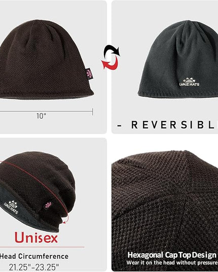 Lvaiz Mens Winter Beanie Hat Warm Fleece Lined Skull Cap for Men Reversible Women Windproof Watch Hat Knit Warm Unisex Beanie