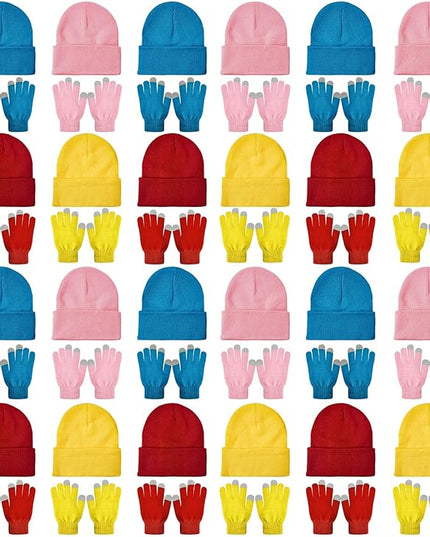 48 Pcs Bulk Winter Knit Beanies Gloves Men Women Warm Beanie Touchscreen Gloves Set Cozy Winter Accessories