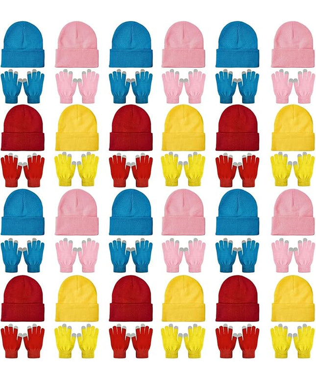 48 Pcs Bulk Winter Knit Beanies Gloves Men Women Warm Beanie Touchscreen Gloves Set Cozy Winter Accessories