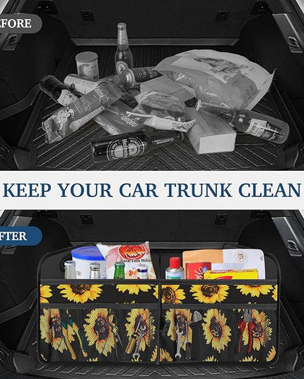 Femuar Car Trunk Organizer, Car Storage Organizer with Large Capacity Waterproof Collapsible Trunk Organizer for Car Suv/Jeep/Sedan (Sunflower, Standard)