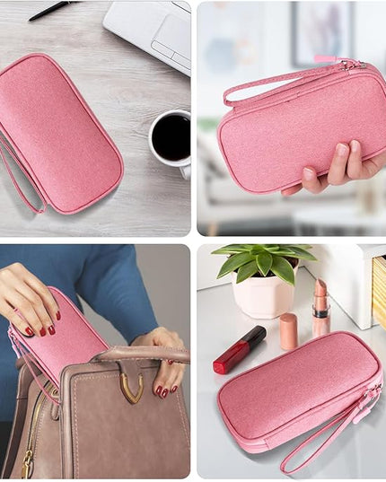 Pink Universal Cable Organizer - Electronics Accessories Bag for Charger, Phone, Memory Card & Travel Gadgets