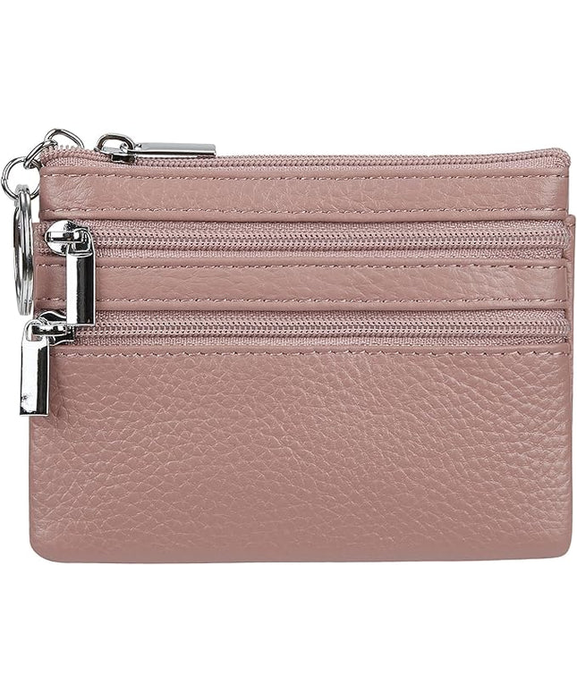 Women's Genuine Leather Coin Purse Mini Pouch Change Wallet with Keychain