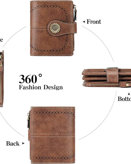 SENDEFN Small Womens Wallet Leather Bifold Card Holder RFID Blocking with Zipper Coin Pocket