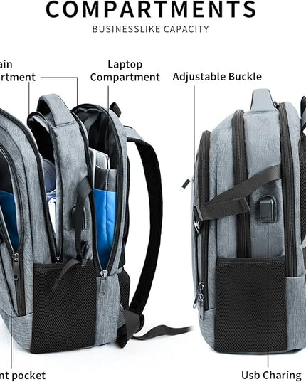 DUSLANG Travel Work Laptop Backpack With USB Charging Port Fits 15.6 15 14 13 Inch Laptop and Notebook Business Anti Theft College Computer Bag Back Pack for Women Men - Dark grey
