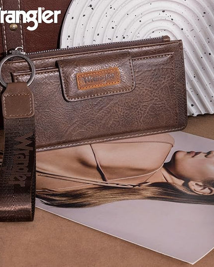 Montana West X Wrangler Minimalist Wallet Women Card Cases & Money Organizers Wristlet with Wallet Large Clutch with Coin Purse Smooth Zipper and Rfid Lining