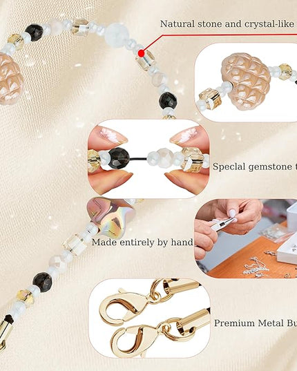 Marble Beaded Phone Wrist Strap,Detachable Phone Bracelet Strap with Tether Tab,Hands-Free Wristlet Strap (Khaki)
