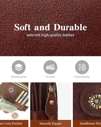 Blucoay Wallet Women,Rfid Blocking Leather Bifold Womens Wallet Compact Card Holder Small Wallet for Women with Removable ID Window Darkhkaki