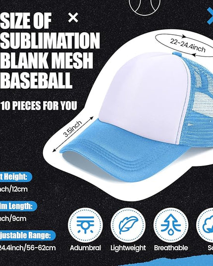 10 Pcs Sublimation Blank Trucker Hats Bulk Mesh Baseball Cap Polyester Mesh Trucker Hat for Men and Women