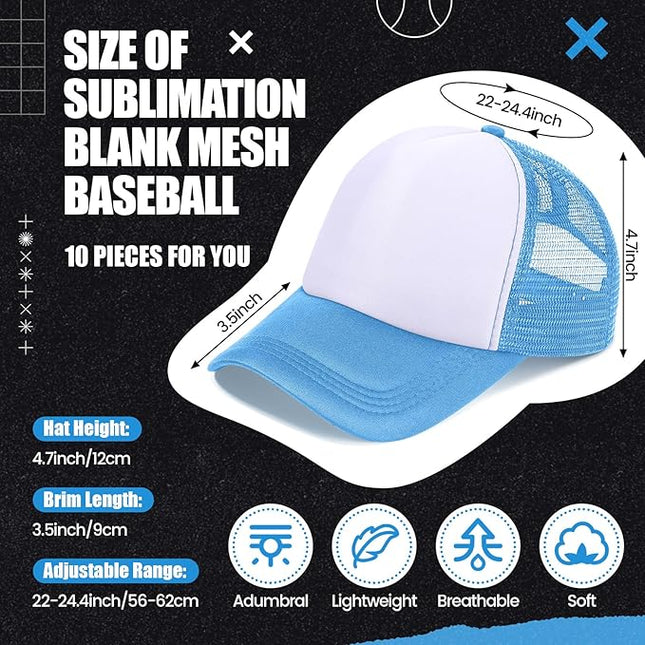 10 Pcs Sublimation Blank Trucker Hats Bulk Mesh Baseball Cap Polyester Mesh Trucker Hat for Men and Women