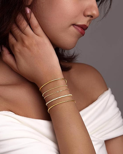 Gold Bracelets Set for Women Stack, Dainty Thick Bracelets Stack for Women Trendy, Simple Thin Gold Plated Cuff Stackable Bracelets With Beaded Cuban Paperclip Snake Rope Bangle Hand Chain Jewelry Gifts for Women Non Tainish