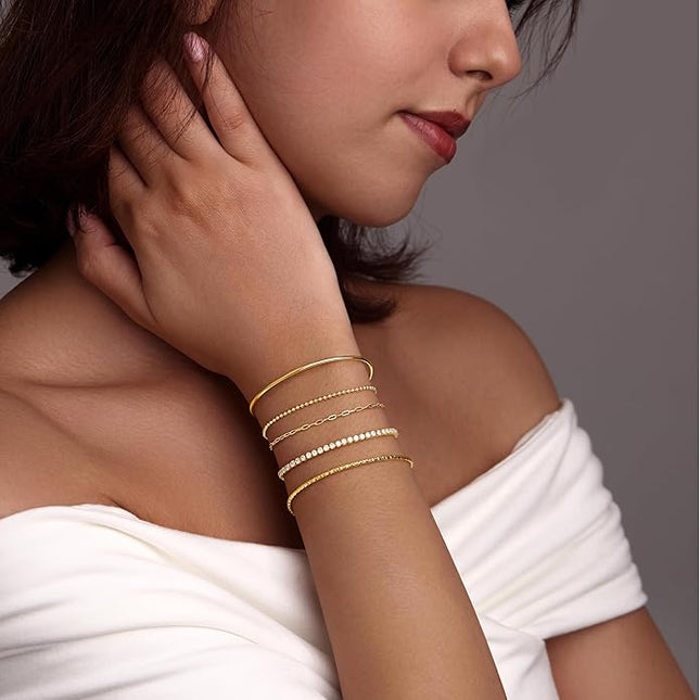 Gold Bracelets Set for Women Stack, Dainty Thick Bracelets Stack for Women Trendy, Simple Thin Gold Plated Cuff Stackable Bracelets With Beaded Cuban Paperclip Snake Rope Bangle Hand Chain Jewelry Gifts for Women Non Tainish
