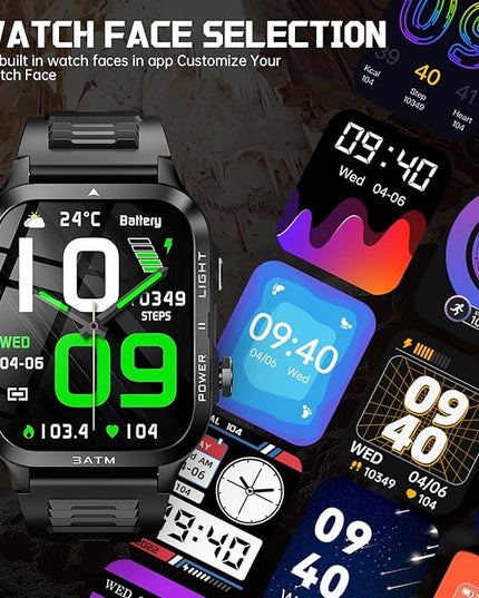 Military Smart Watches for Men (Answer/Make Calls) with Powerful Flashlight 1.96" HD, Outdoor Tactical Smartwatch with Big Battery 880mAh Sport Modes Health Monitor 3ATM for iPhone/Android (Black)