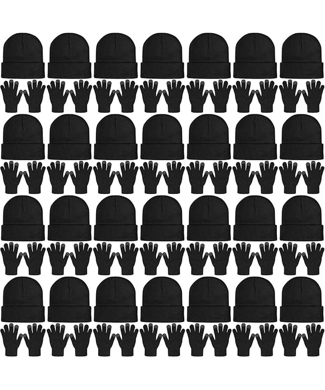 SATINIOR 56 Pcs Bulk Winter Hats and Gloves Set for Homeless Beanies Touchscreen Gloves Knit Cuffed Skull Caps for Men Women