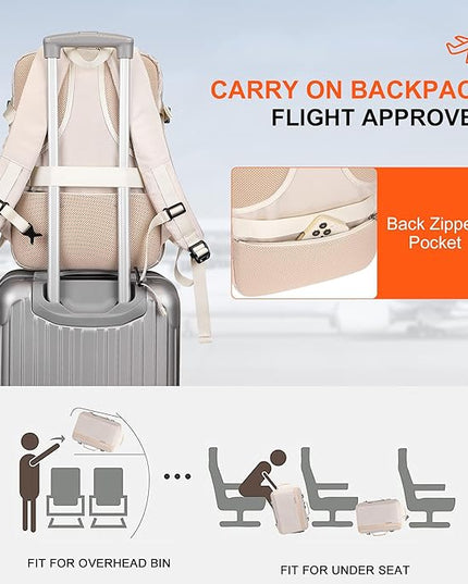 PIJUSHI Travel Backpack for Women Expandable Carry on Luggage Backpack Airline Approved Personal Item Laptop Bag(PE034 Beige)