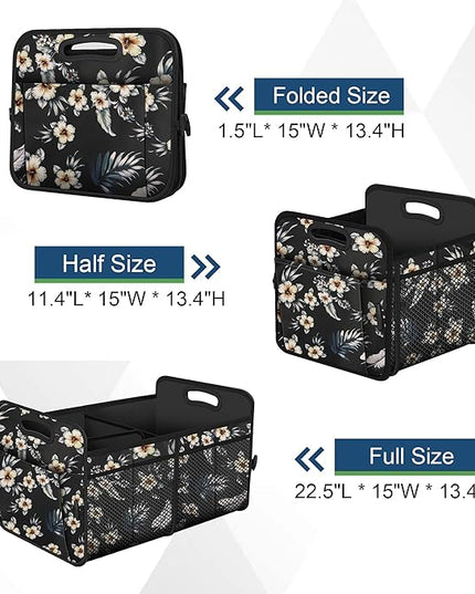 Femuar Car Trunk Organizer,Car Storage Organizer with 72L Large Capacity Waterproof Collapsible and 11 Pockets,Trunk Organizer for Car Suv/Jeep/Sedan, Large Size, Hibiscus flowers