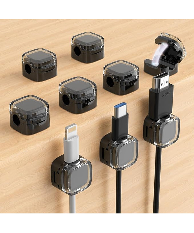 Magnetic Cable Clips, Adjustable Cord Holder Management, Adhesive Wire Keeper Organizer for Home Office Desk Phone PC Car Wall Desktop Nightstand Appliance (9-Pack Black Crystal)