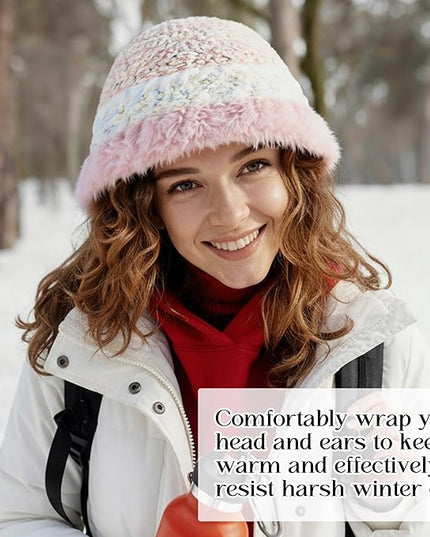 YI HENG MEI Women Knit Bucket Hat, Fluffy Winter Fisherman Hat Fuzzy Soft Warm Beanie Caps Women Cloche Caps Warm Bowler Hats
