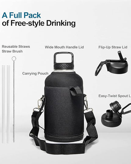 Half Gallon Water Bottle Insulated with Straw&3 Lids, Coolflask 64 oz Water Jug Galaxy Large Metal Stainless Steel flask for Gym, Sports and Office, Keep Cold 48H Hot 24H, Arctic White