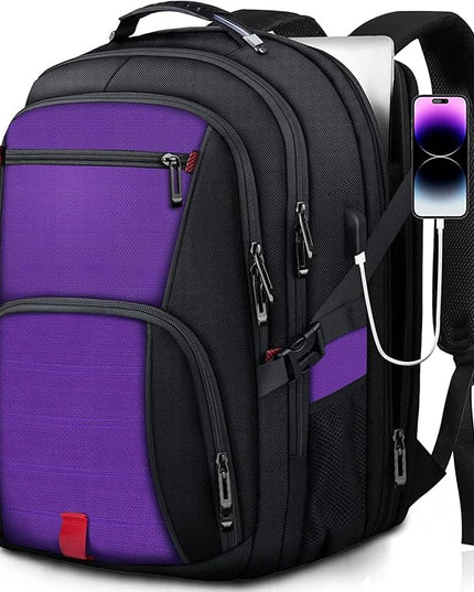 Travel Backpack, 18.4 Inch Laptop Backpacks for Men Women with USB Port, 55L Anti Theft Water Resistant College Bussiness TSA Airline Approved Work Computer Backpack, Purple