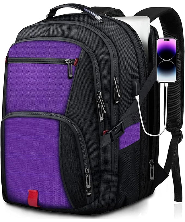 Travel Backpack, 18.4 Inch Laptop Backpacks for Men Women with USB Port, 55L Anti Theft Water Resistant College Bussiness TSA Airline Approved Work Computer Backpack, Purple