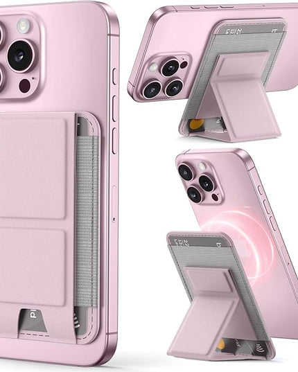 Magsafe Wallet with Angle Adjustable Stand, Magnetic Card Holder for iPhone 16/15/14/13/12 Series (Not for iPhone Mini), 1 Slot, 6 Cards, Pink