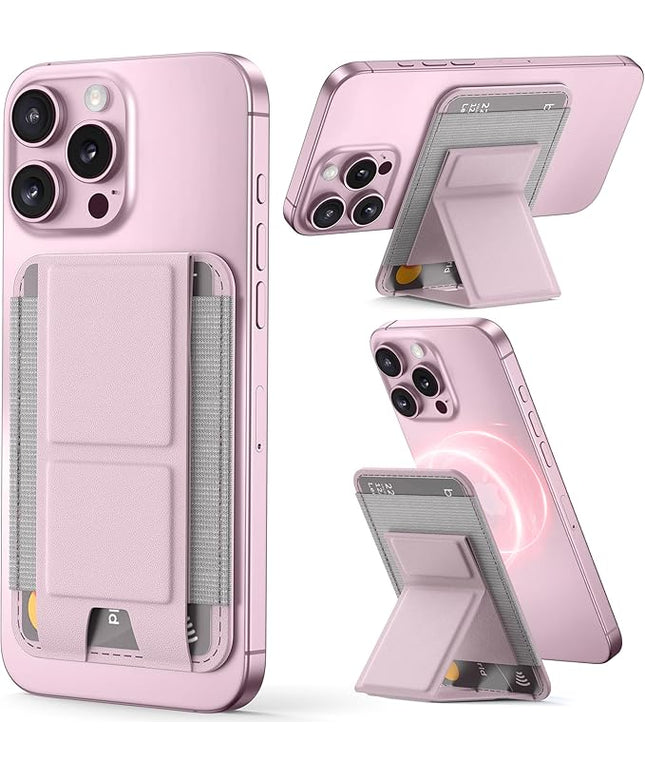 Magsafe Wallet with Angle Adjustable Stand, Magnetic Card Holder for iPhone 16/15/14/13/12 Series (Not for iPhone Mini), 1 Slot, 6 Cards, Pink