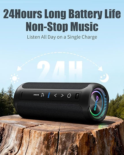 Bluetooth Speakers Wireless Loud Stereo Sound IPX7 Waterproof Outdoor Portable 25W Super Bass Speaker for Home Party Beach with 24H Playtime Colorful Lights BT5.3 TWS Pairing Birthday Gift Black