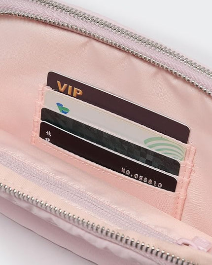 Pander Everywhere Belt Bag for Women, 5 Zipper Pockets Nylon Crossbody Fanny Pack Purse (Pink).