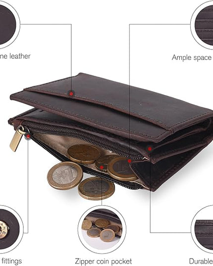 Oak Leathers Leather Wallet For Women - Small RFID Coin Purse Credit Card & ID Holder for Ladies, Gift for Women's, Bifold Wallets (Crazy Horse Brown)