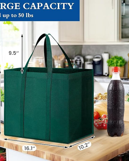 WISELIFE Reusable Grocery Shopping Bags 10 Pack Large Foldable Tote Bags Bulk,Eco Produce Bags with Long Handle for Shopping Groceries Clothes(5 Assorted Colors)