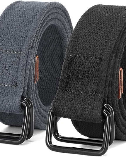 JASGOOD Men Canvas Belt Web Fabric Casual Belt with Black Double D-ring 1 1/2" Wide Set of 2