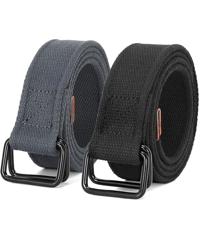 JASGOOD Men Canvas Belt Web Fabric Casual Belt with Black Double D-ring 1 1/2" Wide Set of 2