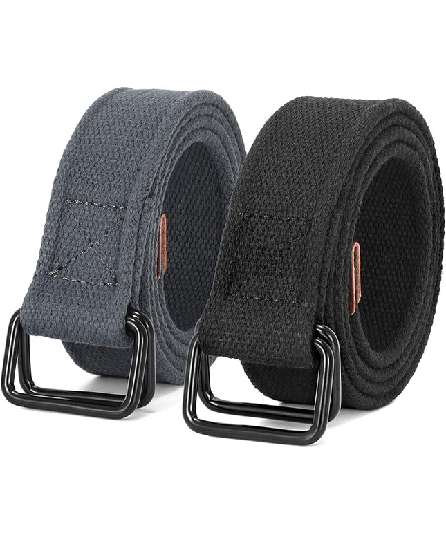 JASGOOD Men Canvas Fabric Belts Casual Web Cloth Belts with Black Double Ring Buckle 2 Pack