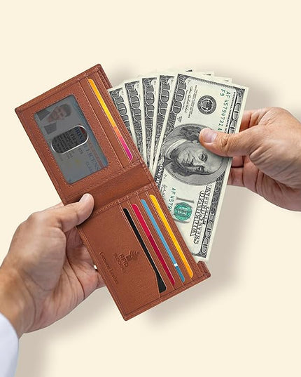 Oak Leathers Slim Leather Wallet for Men - RFID Wallets Credit Card Holder Ultra Thin Gift for Mens, Front Pocket Minimalist Design