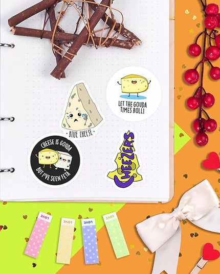 BulbaCraft Funny Cheese Stickers for Water Bottle and Laptop - Cheese Party Supplies & Decorations, Waterproof Vinyl Decals, Food Stickers, Gifts for Women & Men