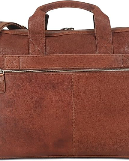 Leather briefcase 18 Inch Laptop Messenger Bags for Men and Women Best Office briefcase Satchel Bag (Wash Tan)