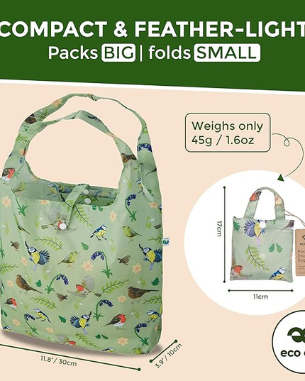 ECO CHIC Foldable Reusable Grocery Bags - Lightweight, Recycled & Reusable Shopping Bag - Waterproof Packable Tote