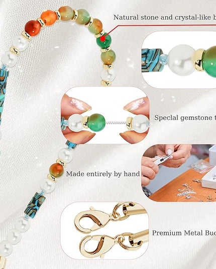 Marble Beaded Phone Wrist Strap,Detachable Phone Bracelet Strap with Tether Tab,Hands-Free Wristlet Strap (Light Green Peacock Agate)