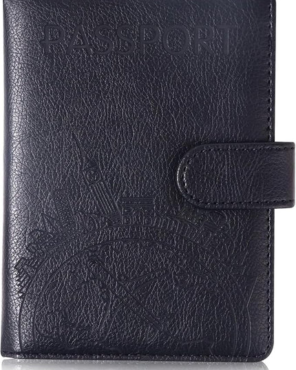 Passport Holder and Card Slot Combo RFID Blocking Leather Family Travel Passport Wallet Travel Accessories for Men Women US Passport Cover Protector (Travel black)