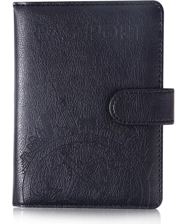 Passport Holder and Card Slot Combo RFID Blocking Leather Family Travel Passport Wallet Travel Accessories for Men Women US Passport Cover Protector (Travel black)