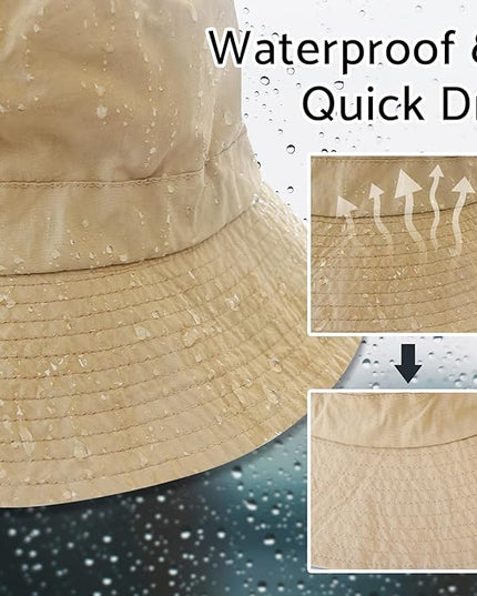 PFFY Quick Dry Waterproof Packable Bucket Hat for Women Men Outdoor Sun Hats with Detachable Chin Strap