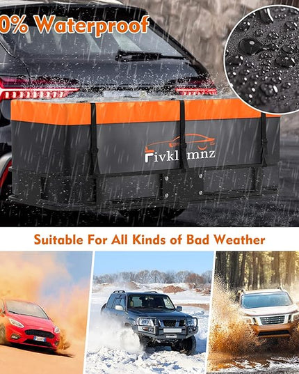 Hitch Mount Cargo Carrier Bag, 20 Cubic Feet 100% Waterproof Car Tray Luggage Bag (59" 24" 24") with 6 Reinforced Straps + 1 Combination Lock, Fits for All Vehicles with Steel Trailer Basket