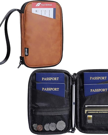 family passport holder for 4 brown multiple passport bag passport wallet for travel passport cover rfid blocking for women waterproof wallet with zipper passport case for men