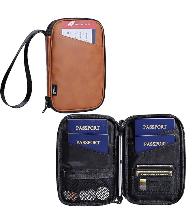 family passport holder for 4 brown multiple passport bag passport wallet for travel passport cover rfid blocking for women waterproof wallet with zipper passport case for men