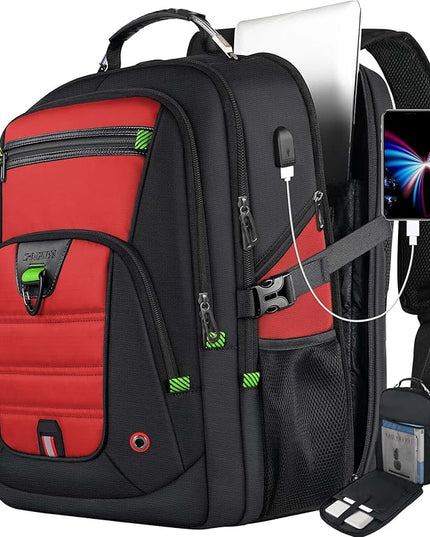 Z-MGKISS 18.4-19 Inch Extra Large Laptop Backpack, Travel Backpack for Men & Women, School Rucksack Bag with USB Charging Port and Multiple Compartments, Business Work College Daypack, Red