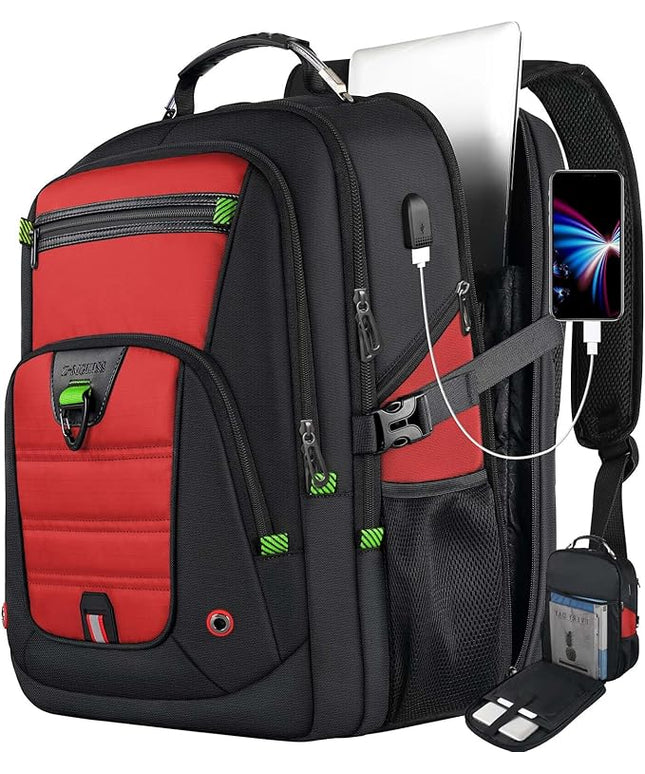 Z-MGKISS 18.4-19 Inch Extra Large Laptop Backpack, Travel Backpack for Men & Women, School Rucksack Bag with USB Charging Port and Multiple Compartments, Business Work College Daypack, Red