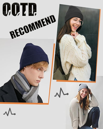 100% Cotton Beanie Hat- Unisex Ultra Soft Winter Warm Stretch Knit Cuffed Hats Fisherman Beanies Skull Cap