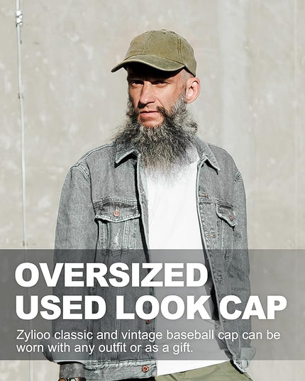 XXL Oversize Washed Denim Baseball Cap,Low Profile Jean Sports Cap for Big Heads 23.5"-25.5",Large Pigment Dyed Dad Hat