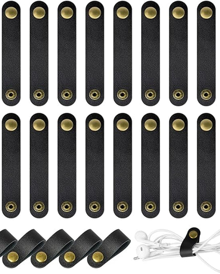 20 Pcs Leather Cord Organizer - Black Leather Cord Ties for Charging Cords, Reusable Charging Cable Organizers